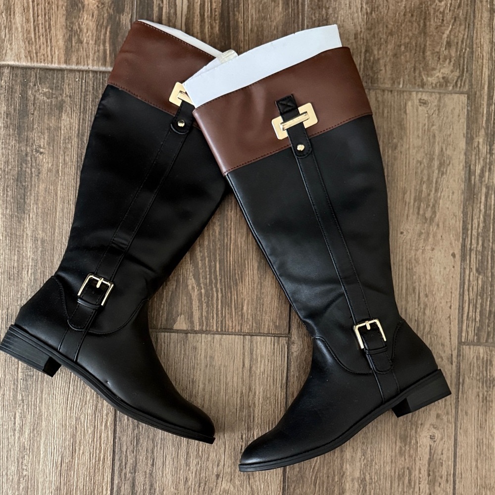 Elegant Black and Brown Women's Riding Boots